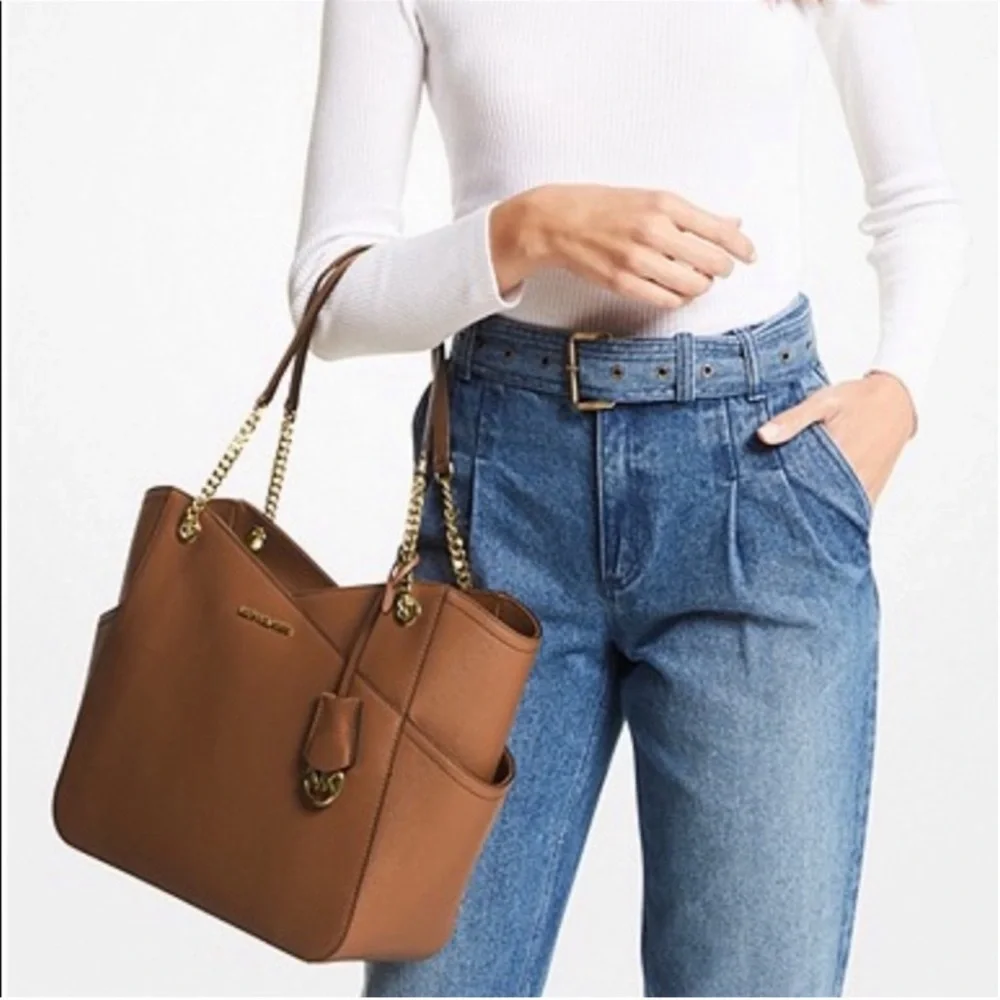 Michael Kors Large X Chain Shoulder Tote Bag Luggage - Picture 7 of 10